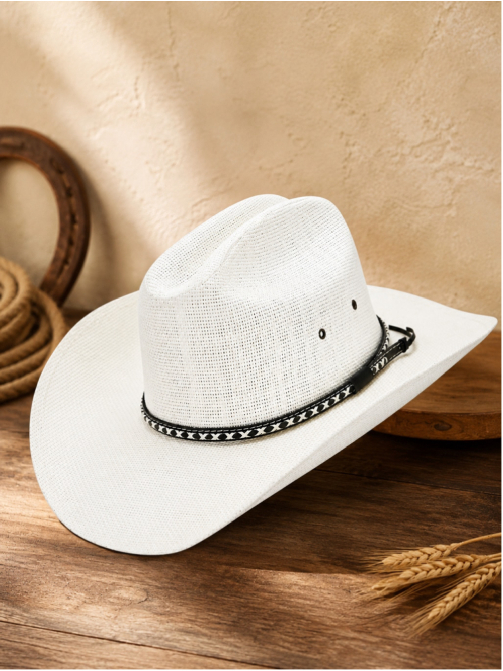New White Straw Cowboy Hat – Cattleman Crease 4.1” Wide Brim – XL/XXL - Picture 7 of 9